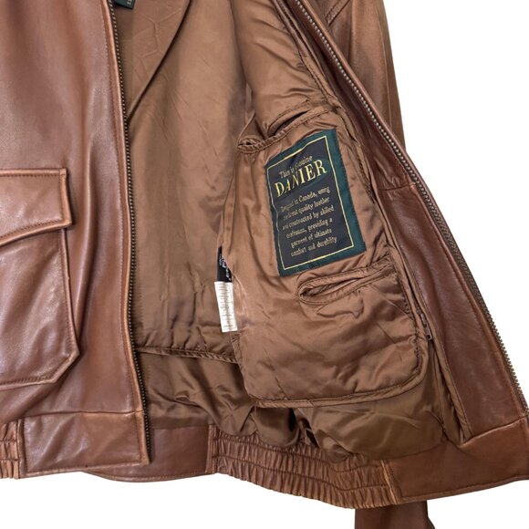Vintage Danier Leather Bomber Jacket — 90s Brown Aviator Coat, Shearling Collar - Picture 9 of 12